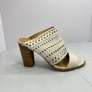 Report Raakel Woven White Mule Block Heel 8.5 Boho Punch Hole Chunky Sandals